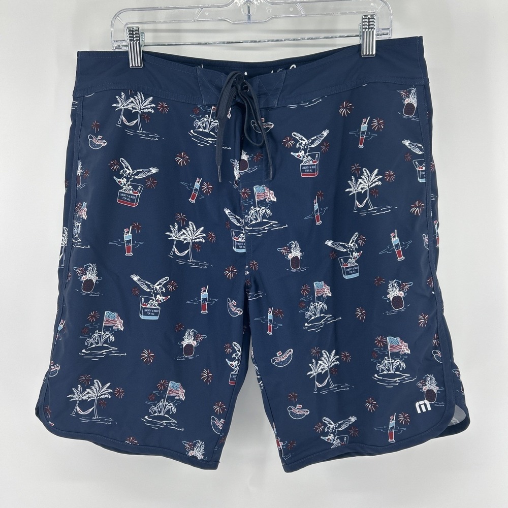 Travis Mathew Sweet Land Of Beer Board Shorts Swim Trunks Men's 36 Navy Vacation